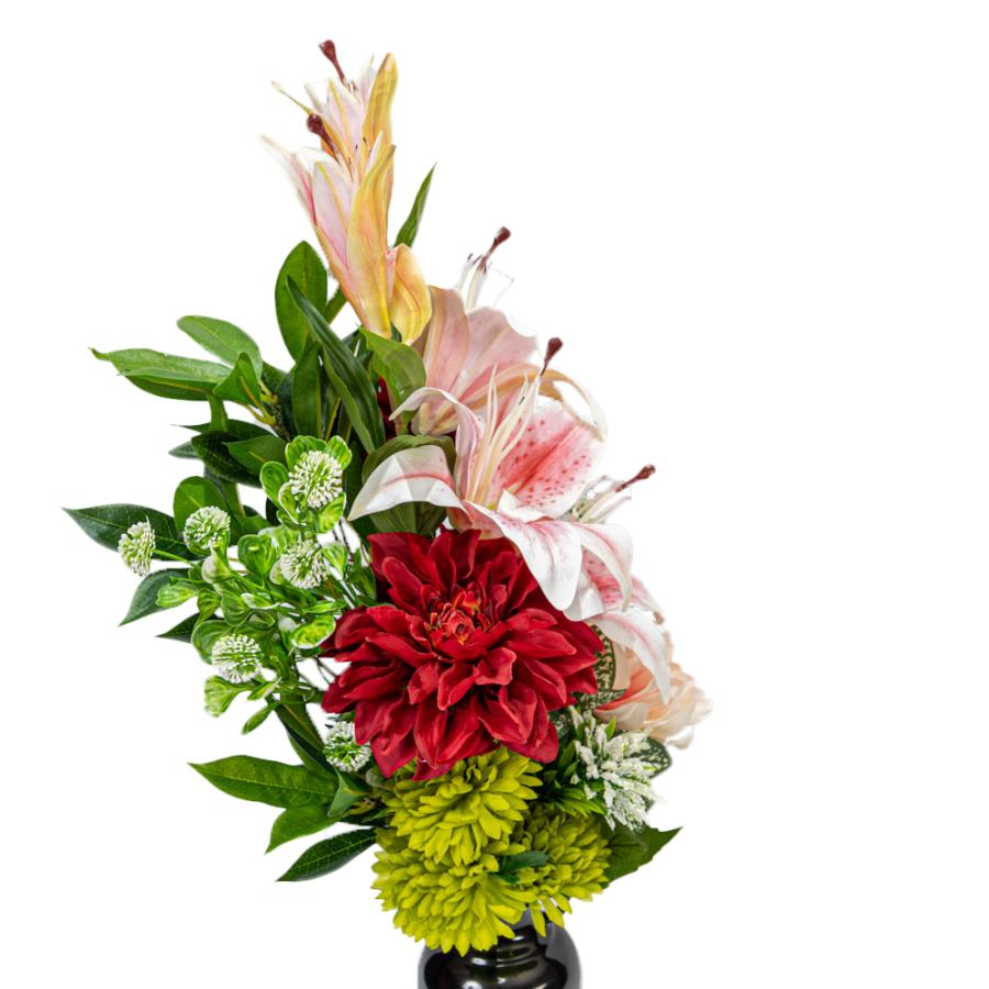 ユリ ダリア 菊 しきみ付き 造花 2束 固定具付き 仏花 お墓用 お墓参り