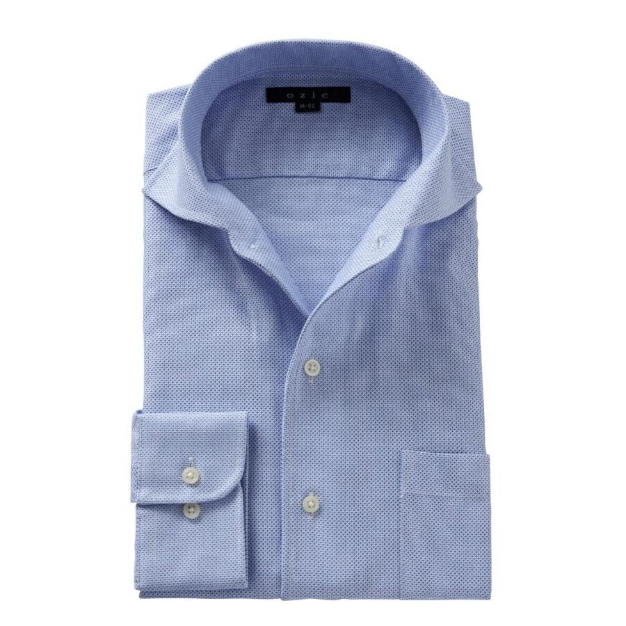 ozie（オジエ） ワイシャツ メンズ 長袖 イタリアンカラー ブルー 青