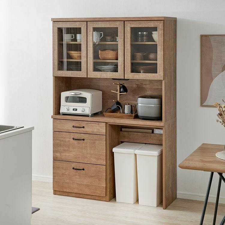 LOWYA（ロウヤ） キッチンボード 120cm 食器棚 ゴミ箱収納 キッチン