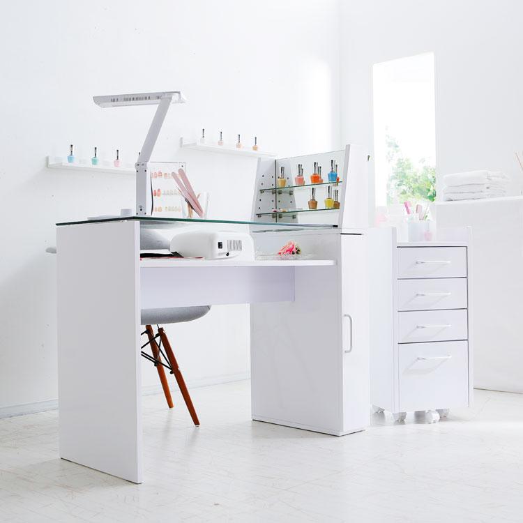 LOWYA（ロウヤ） ネイルデスク ワゴン ネイルテーブル デスク ガラス天