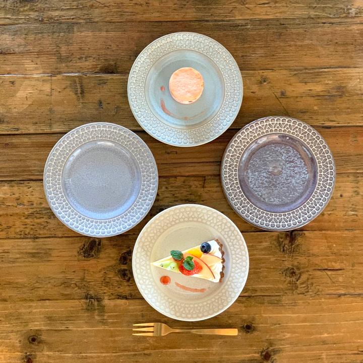 レース柄 リム ケーキ皿 取皿 17cm (4色セット)単品よりお買い得 食器