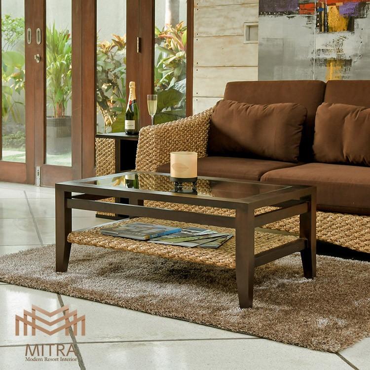 ウォーターヒヤシンス ローテーブル アジアン家具 W90cm ガラス