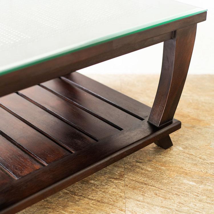 アジアン家具 ガラス天板 ローテーブル センターテーブル リビング