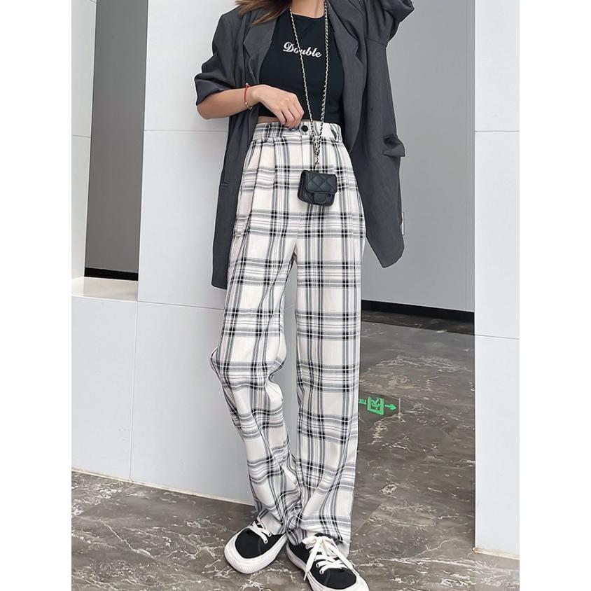 チェックパンツ ストレートパンツ レディース ボトムス ハイウエスト