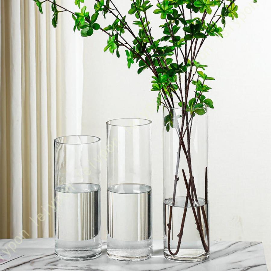 フラワーベース 硝子 大きい クリア花瓶 高さ35cm 水耕栽培 モダン