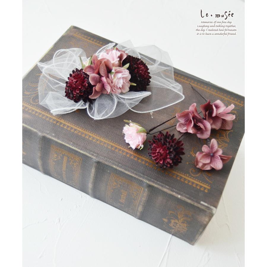 七五三 髪飾り チュール飾り ボルドー | チュール 753 花 ヘッドドレス