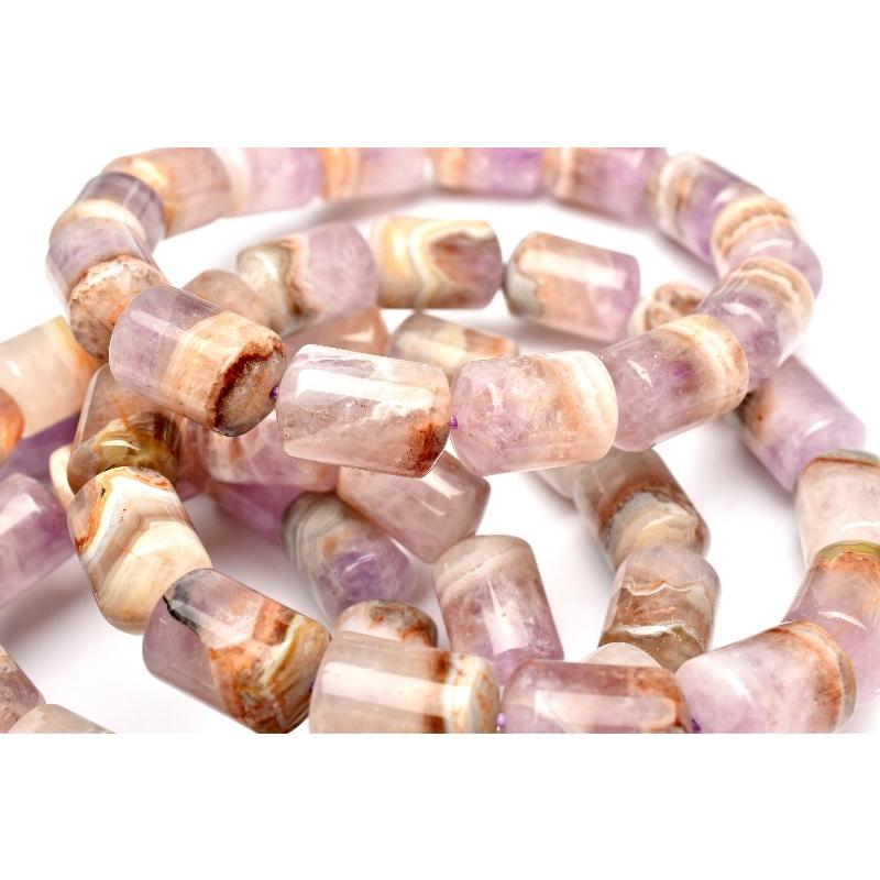 天然瑪瑙 アメジスト＆クレイジーレースアゲート共生 15x10mm チューブ