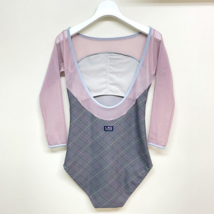 バレエレオタード グレンチェック 長袖 メッシュ 大人 7分袖
