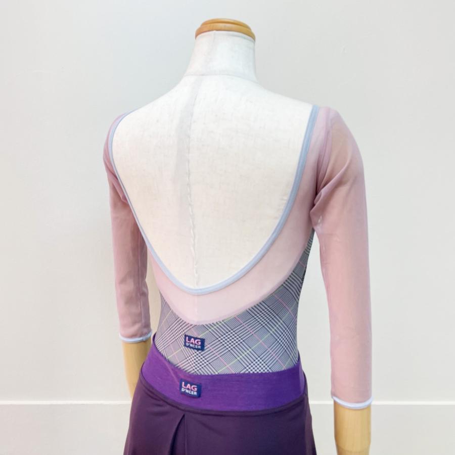 バレエレオタード グレンチェック 長袖 メッシュ 大人 7分袖