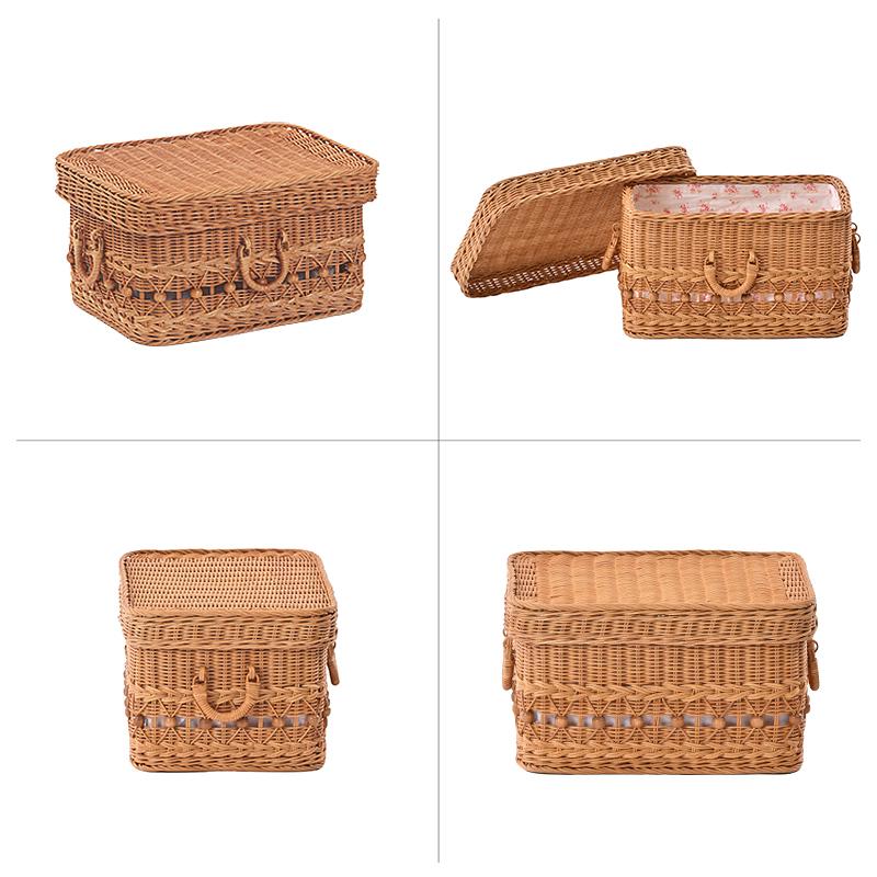 ラタンバスケット 蓋付き 籐かご かわいい 収納 内布付 母の日 父の日
