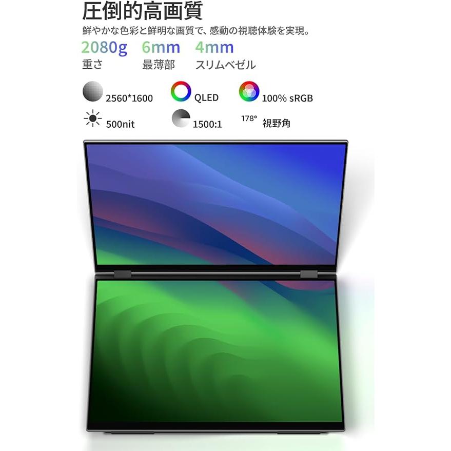 EHOMEWEI 16インチ デュアルディスプレイ 2K XQ-160PW