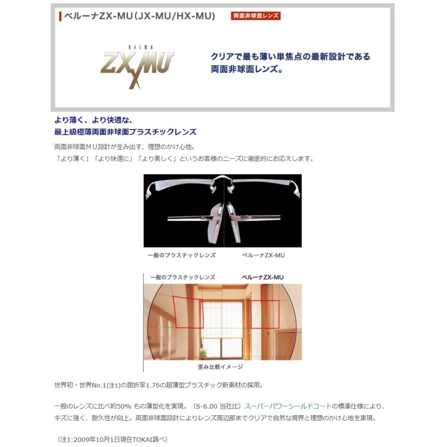 HOYA 東海光学 最高屈折率1.76 両面非球面 ベルーナ ZX-MU メガネ