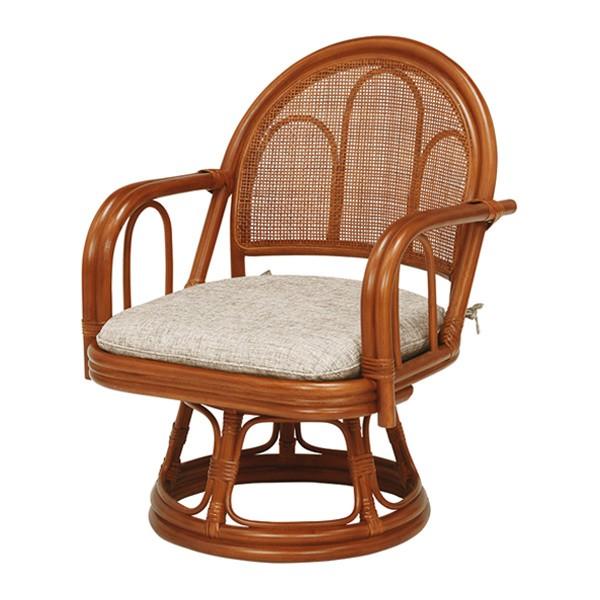 籐 回転座椅子 2脚セット ミドルロータイプ ラタンチェア 座面高32cm