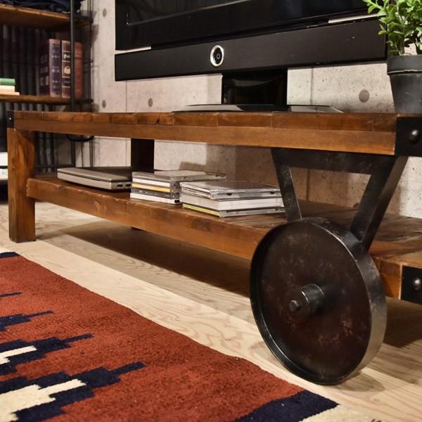 テレビ台 ローボード 天然木 ミッドセンチュリー 車輪付 トロリー 幅