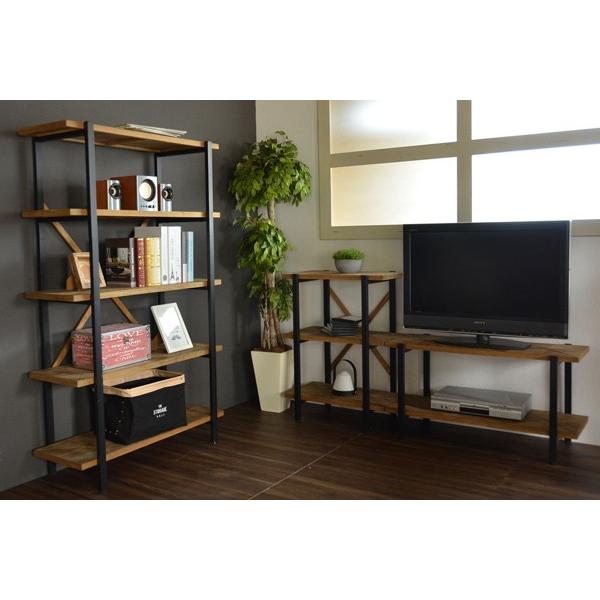 テレビ台 2段ラック 組木 古材風 KALEIDO 約幅90cm （ ローボード