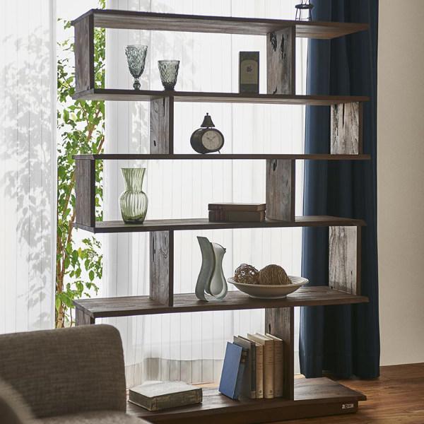 オープンラック ジグザグ 5段 天然木 チーク材 幅105cm （ ラック 収納