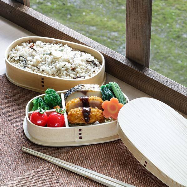 弁当箱 曲げわっぱ 2段 770ml 小判型 （ 木製 ランチボックス 二段