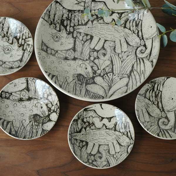 Lisa Larson（リサラーソン） 森と動物の絵皿 4寸皿 益子焼 Japan