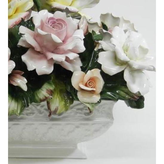 イタリア製 輸入雑貨 カポディモンテ焼き 磁花 本物 ローズ 置物 バラ