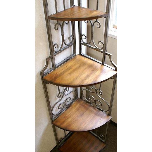 輸入家具 コーナーラック 5段 アイアン 木製 アンティーク 飾り棚