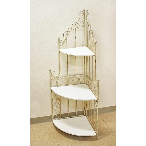 輸入家具 コーナーラック アイアン ホワイト アンティーク風 飾り棚