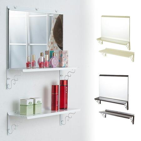 壁掛けドレッサーミラー＆棚セット （ 石膏ボード 壁面収納 洗面 鏡