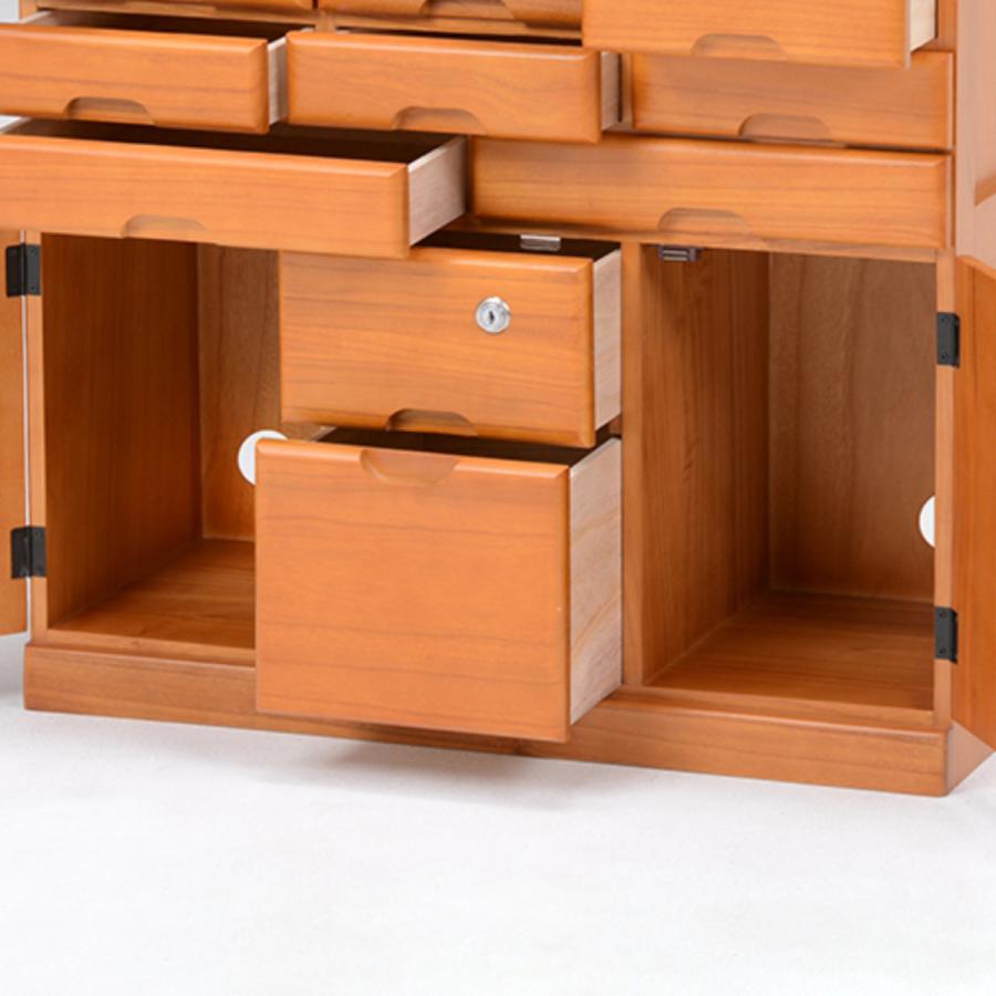 FAX台 電話台 幅70cm 多段引出し 鍵付き 天然木 完成品 （ チェスト 鍵