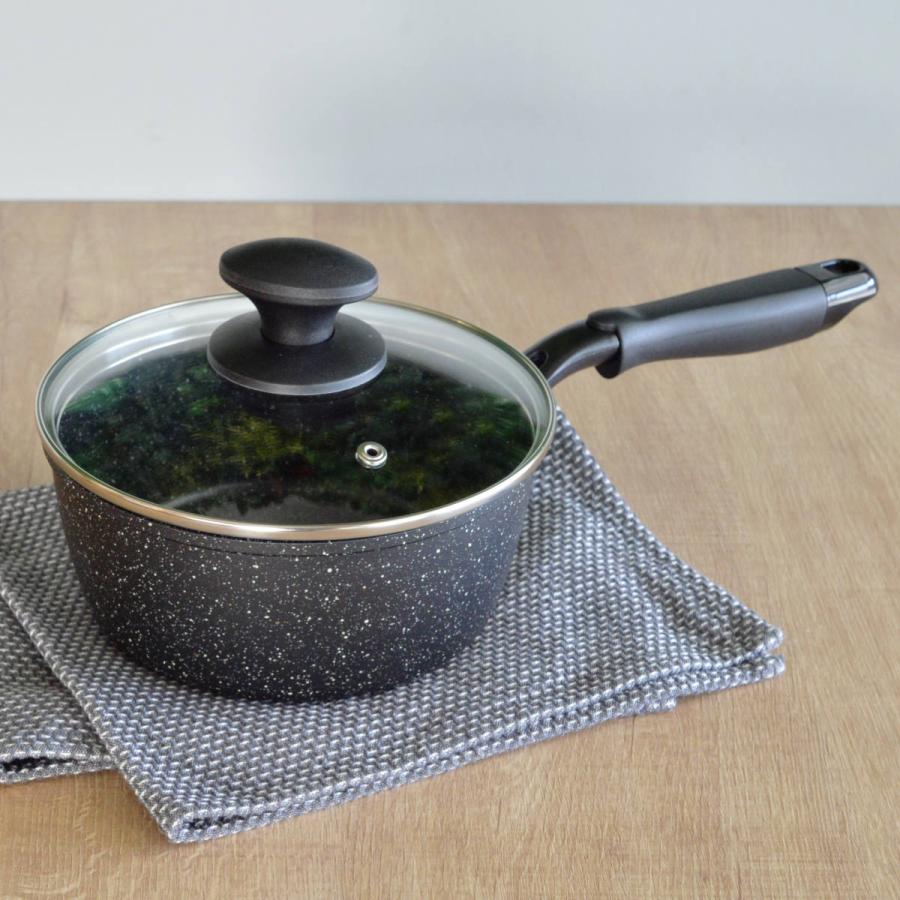 和平フレイズ 片手鍋 16cm IH対応 ガラス蓋付き 軽量 ダブルマーブル