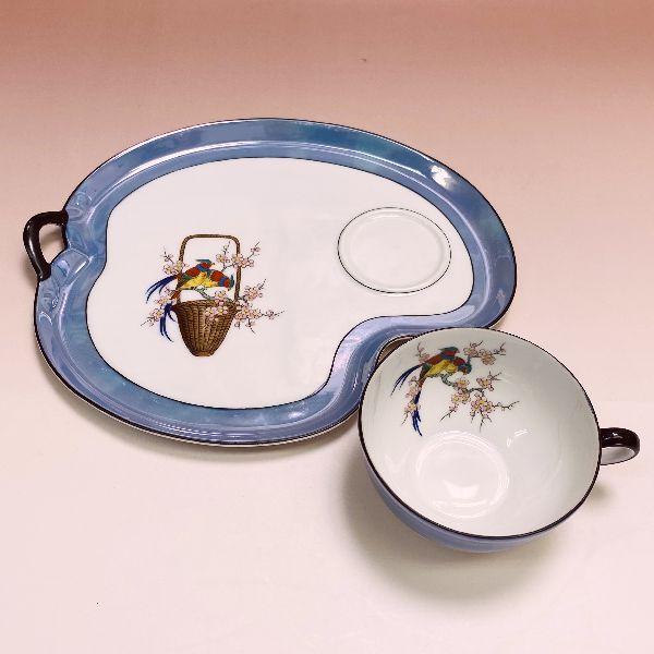 ノリタケ オールドノリタケ 鳥と梅 花籠紋 ブルーラスター彩 スナック