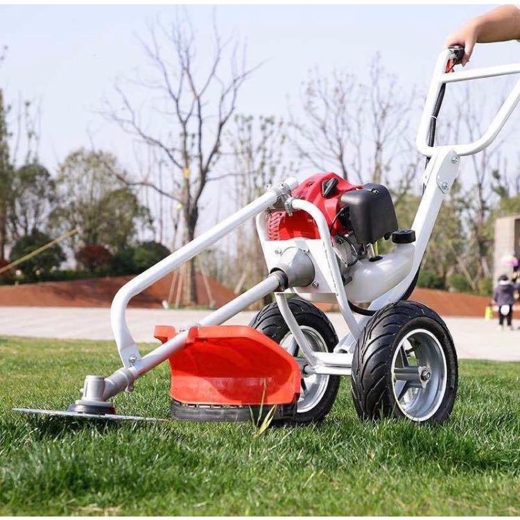 タイヤ付き エンジン式 草刈機 52cc オレンジ＆ホワイトフレーム