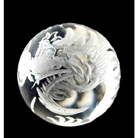 高品質手彫彫刻 龍水晶 34mm玉/56g 風水四神 丸玉 置物 現物売り