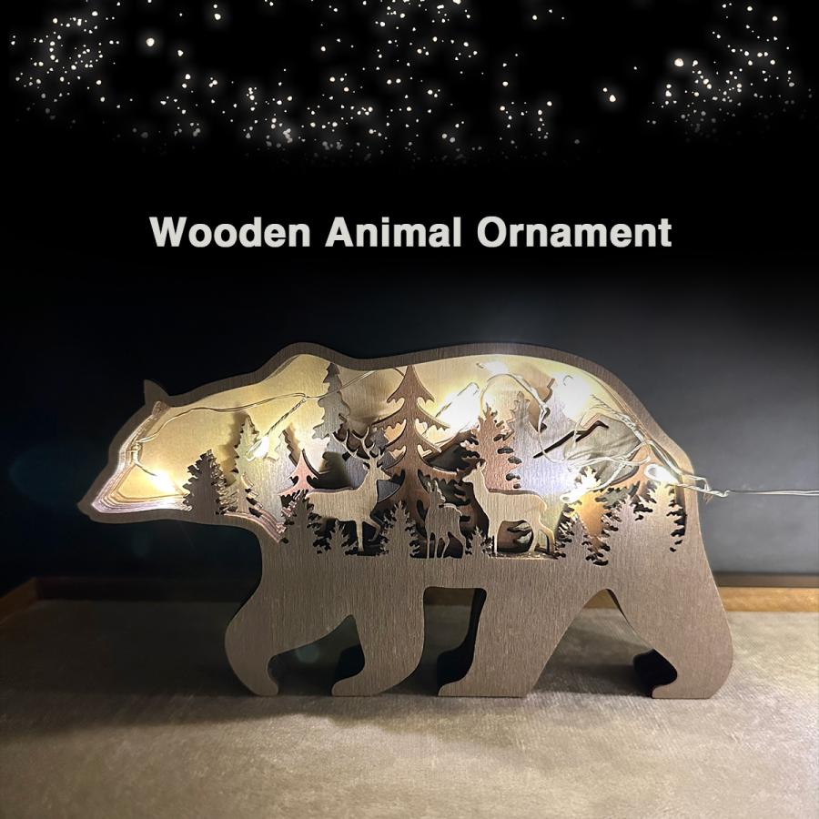 木製 動物の置物 多層彫り クマの置物 鹿 シカ 木彫りの熊 熊の置物