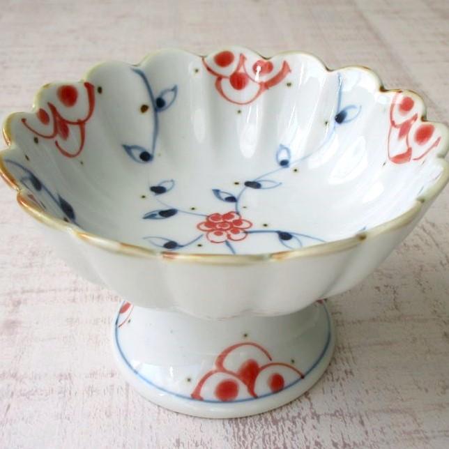 有田焼 伊万里焼 食器 鉢 高台鉢 小鉢 つる花唐草(赤) デザート鉢 菓子