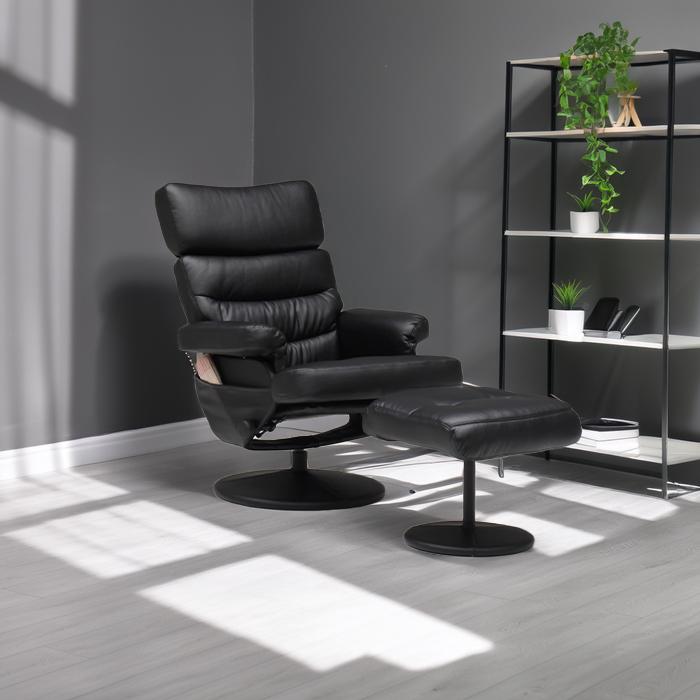 リクライニングチェア 一人用 PVC 合成皮革 オットマン付き フル