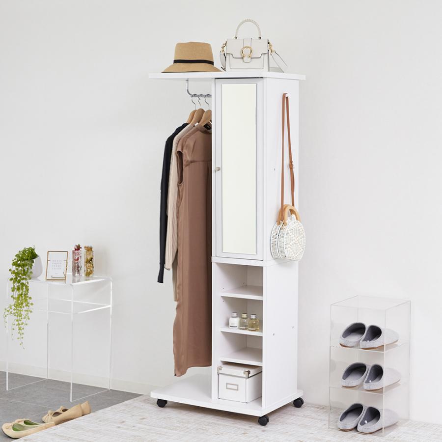 ハンガーラック ミラー扉収納付き W600 D400 H1560 ミラー付き 収納