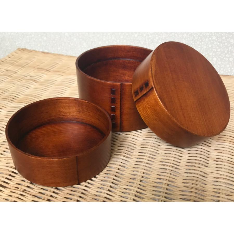 曲げわっぱ 丸2段弁当箱 | 名入れ 天然木 漆塗装 曲げワッパ 丸二段