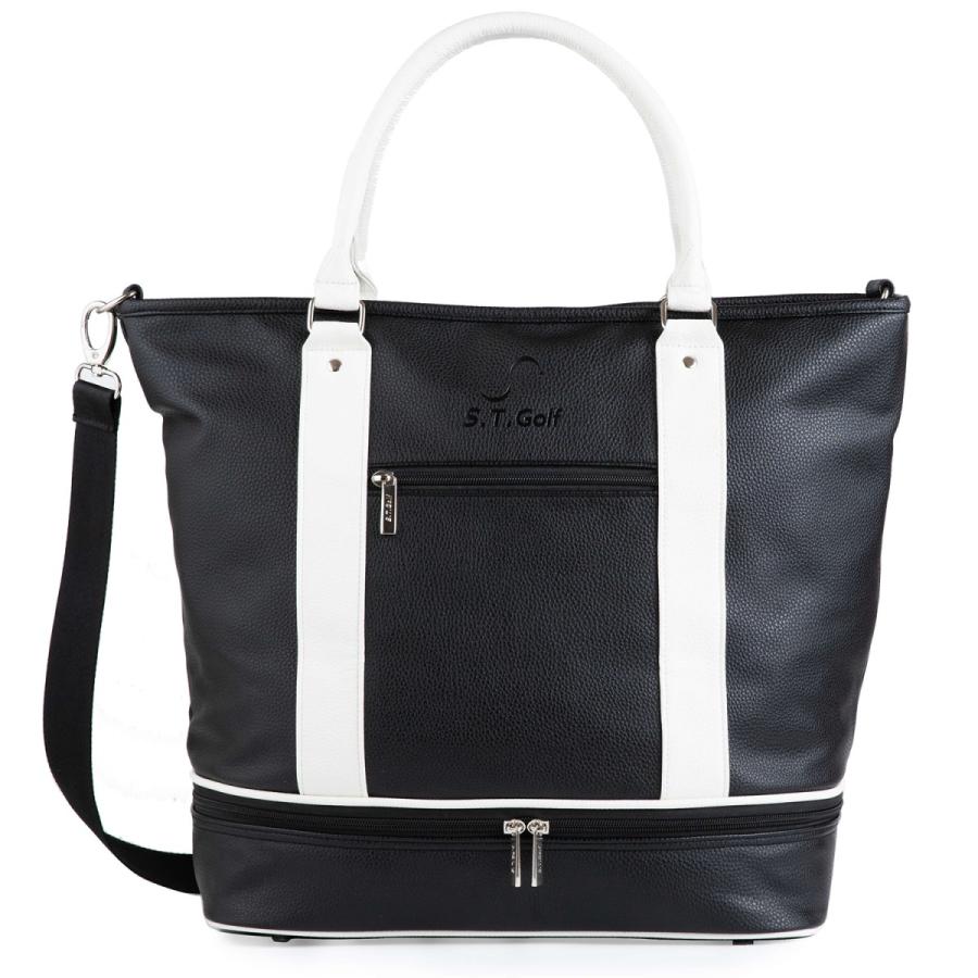 ゴルフ トートバッグ S.T.Golf ゴルフ用 柔らかPUレザー シューズ収納