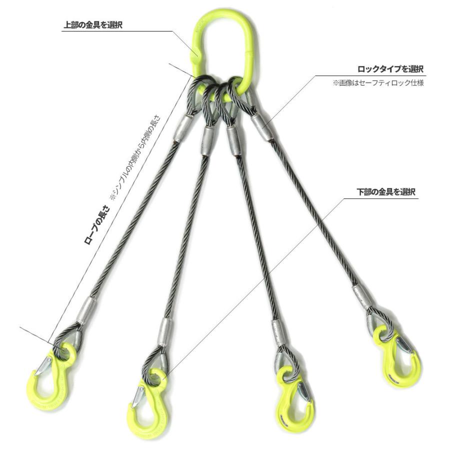 4本吊り 玉掛けワイヤー φ12mm 黒(O/O) 使用荷重:3.36t オーダーメイド