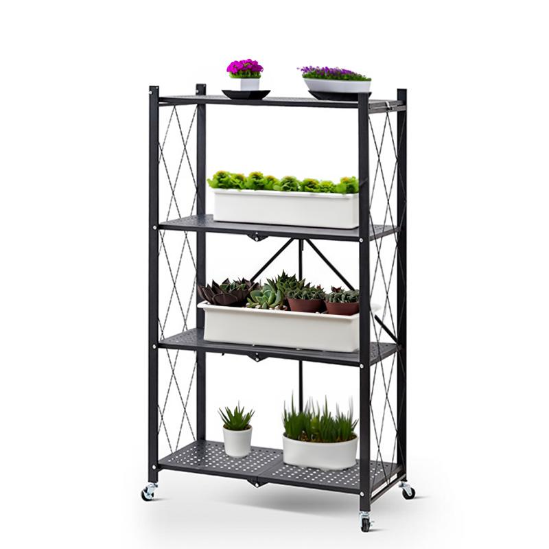 折りたたみ式 収納ラック 4段 キャスター付き スチール棚 パントリー