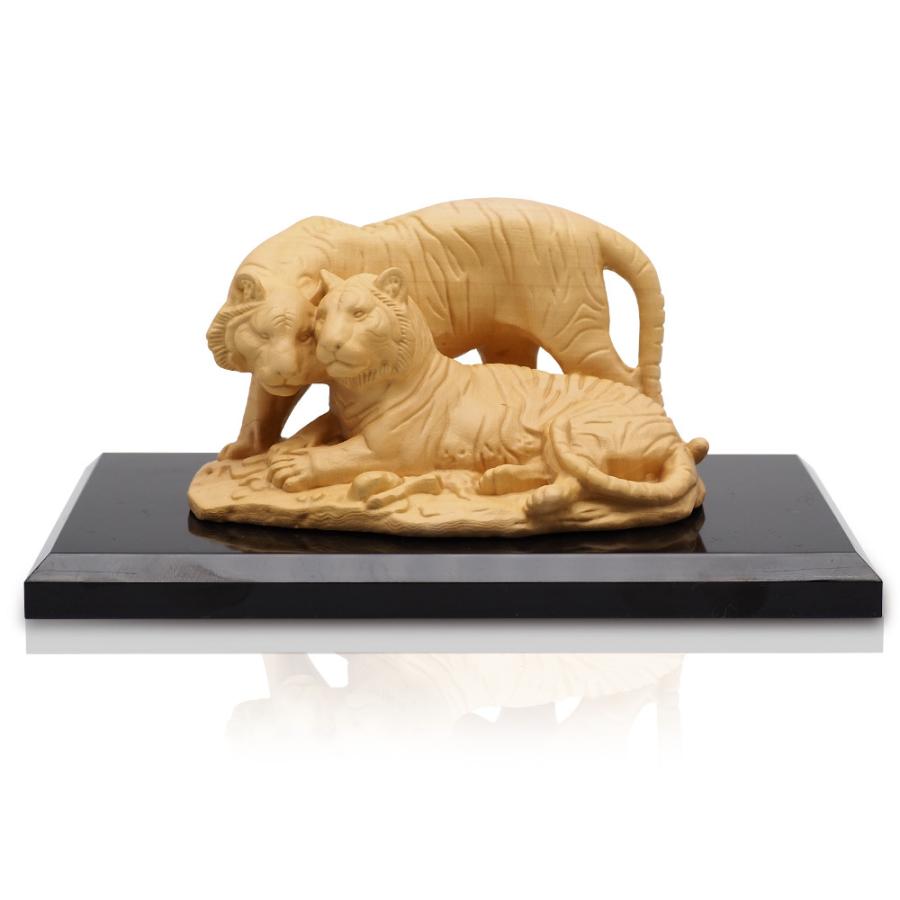 家庭 夫婦円満 開運 天然 黄楊彫り 木彫 夫婦 虎 置物 縁起物 魔除け