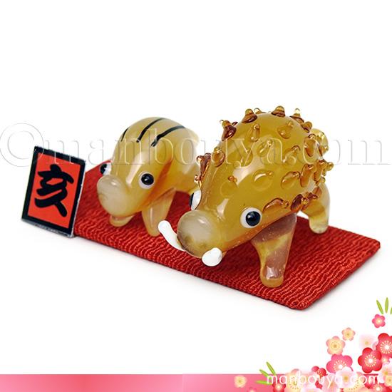 干支の置物 亥 イノシシ ガラス細工 ミニチュア 雑貨 正月飾り 十二支