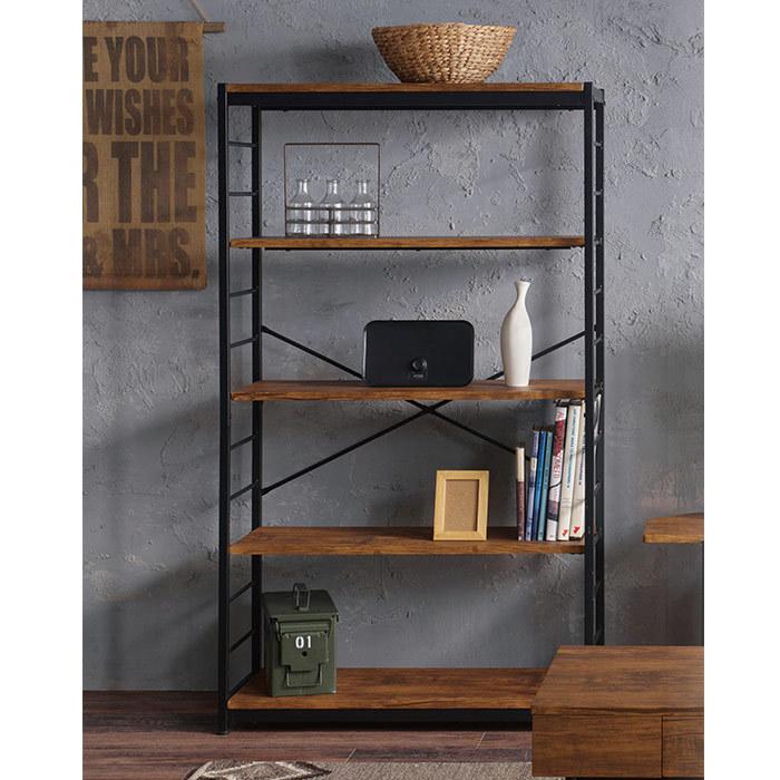 ヴィンテージ風オープンラック 幅84cm 5段 ワイド シェルフ 木目 木製