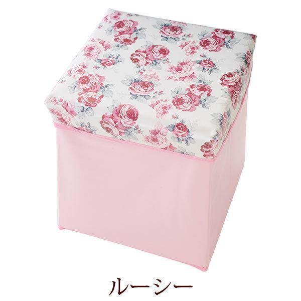 スツール 収納 椅子 おしゃれ 30cm 折りたたみ ピンク 薔薇 花柄 バラ