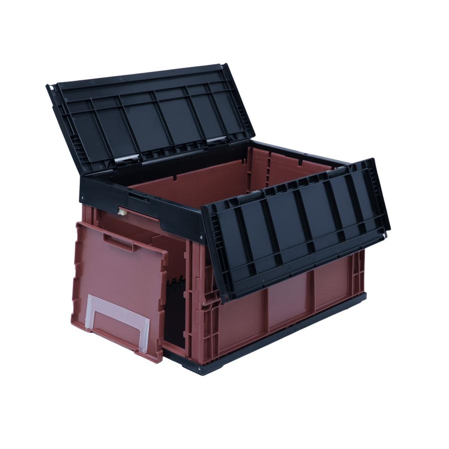 松本産業 折りたたみコンテナ フタ付き 50L 1面扉付き ブラック