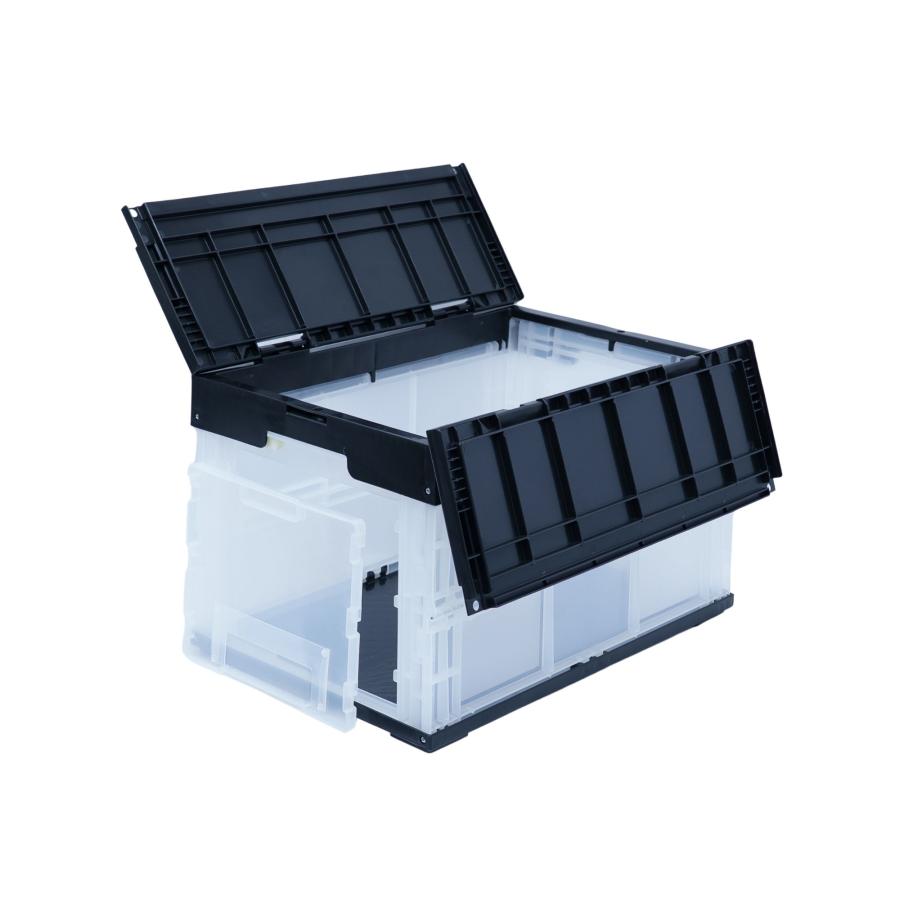 松本産業 折りたたみコンテナ フタ付き 50L 1面扉付き ブラック