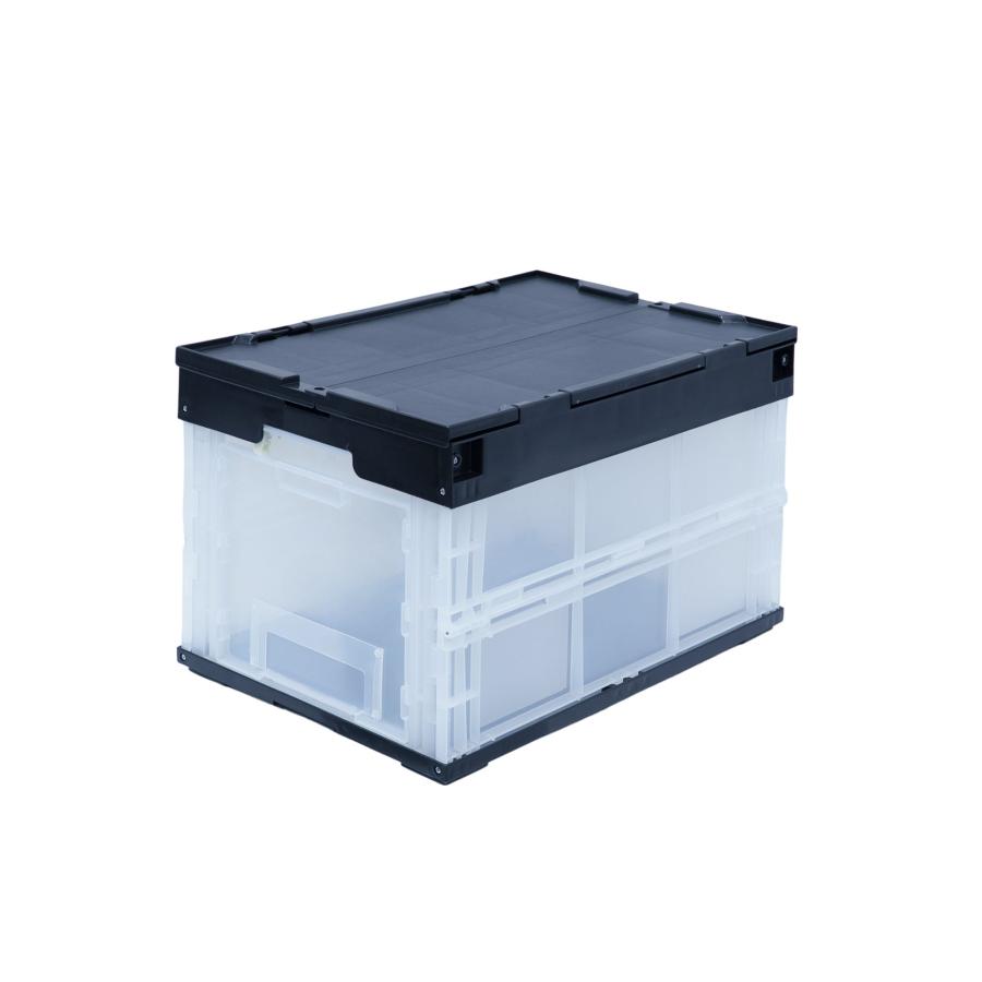 松本産業 折りたたみコンテナ フタ付き 50L 1面扉付き ブラック