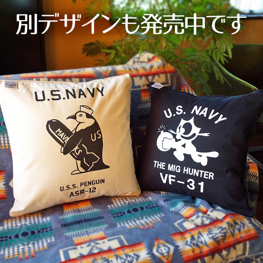 スクエア クッションカバー 45×45 キャンバス地 米海軍 NAVY 黒猫