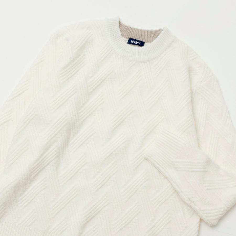 NAVY 快適ニット 幾何学柄モックネック メンズ セーター ストレッチ