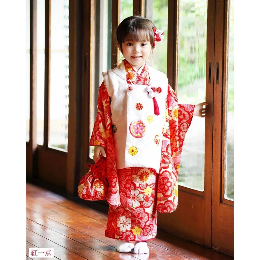 七五三 3歳 女児 被布 着物 セット 正絹 ヒッタ花遊び 赤 ピンク 被布
