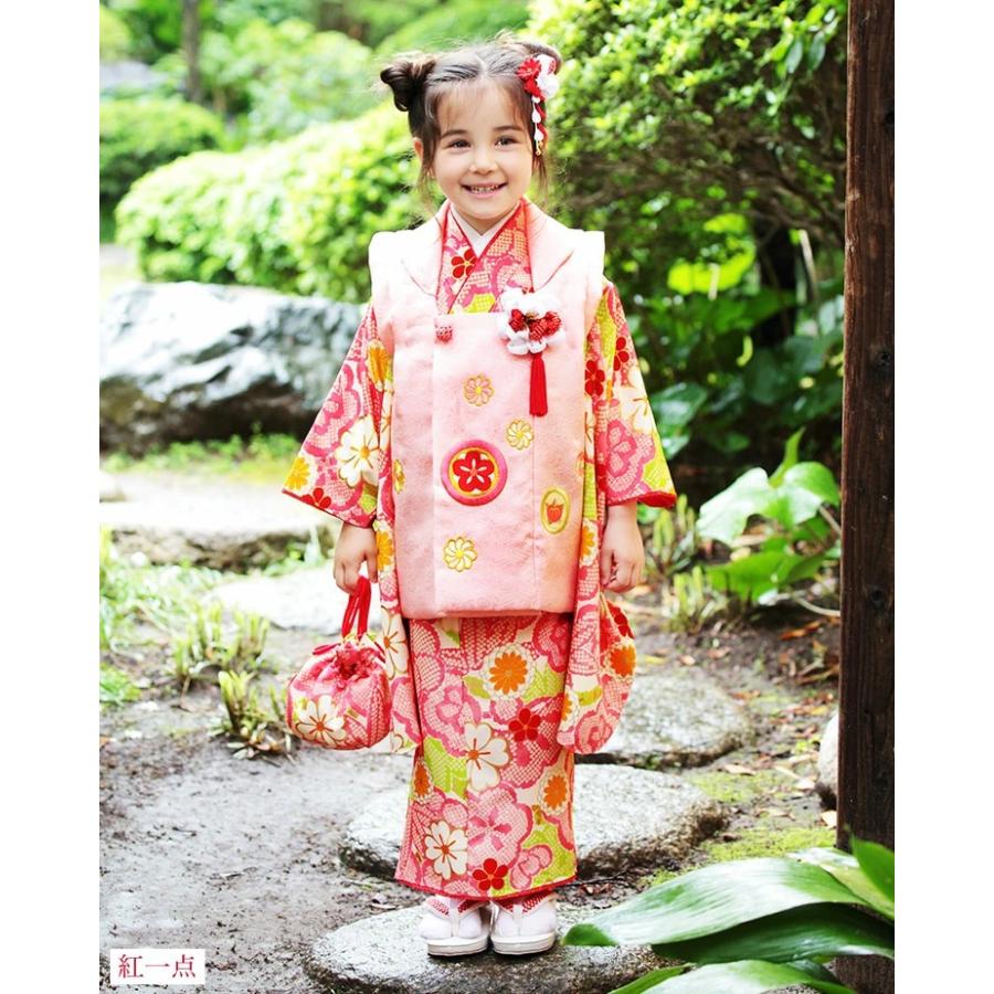 七五三 3歳 女児 被布 着物 セット 正絹 ヒッタ花遊び ピンク 黄緑